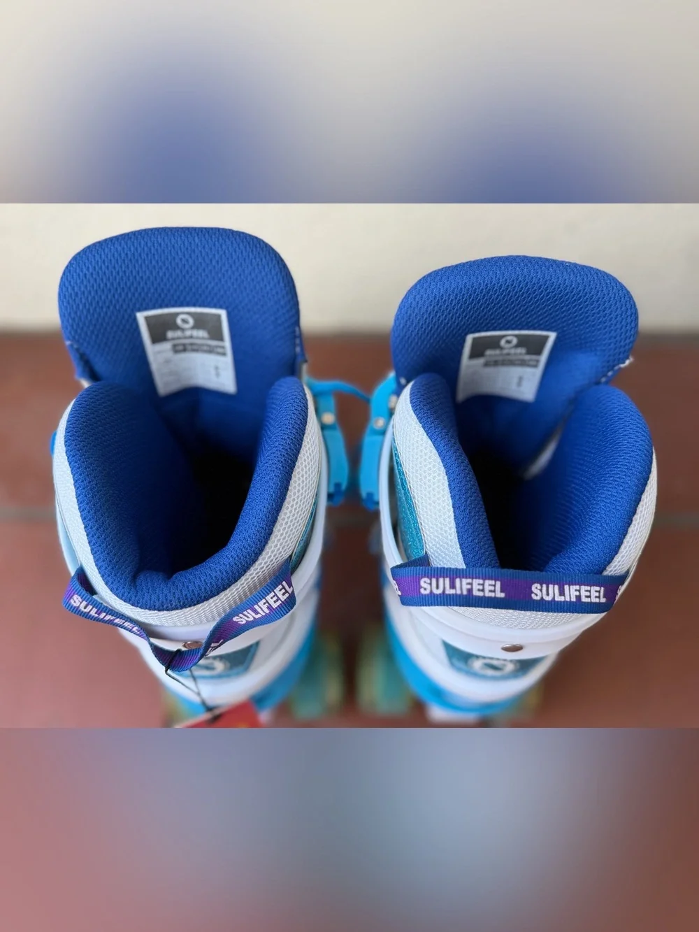 Kids Teal Blue and Pink Glitter Wheel Quad Rollerskates